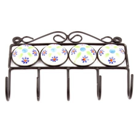 White Blue Tiny Flower Ceramic Tiles Hooks Online